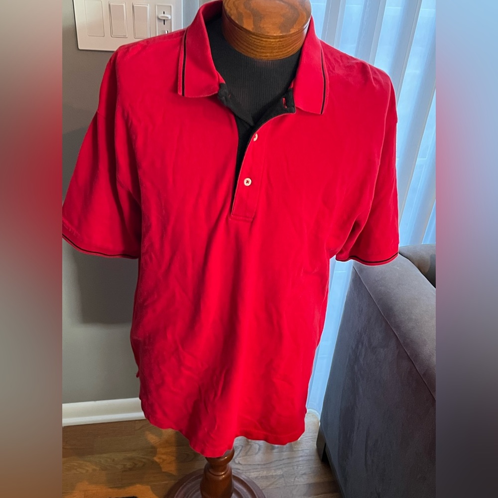 Men’s outer banks red collared shirt trimmed with black detail.  Size xl.